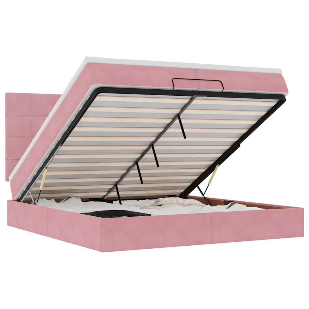 Ottoman bed met matrassen en LED's 200x200cm fluweel roze is nu te koop bij PeponiXL, paradijselijk wonen!