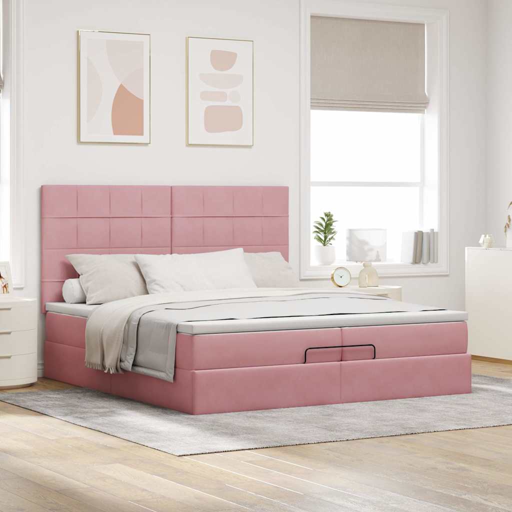 Ottoman bed met matrassen en LED's 200x200cm fluweel roze is nu te koop bij PeponiXL, paradijselijk wonen!