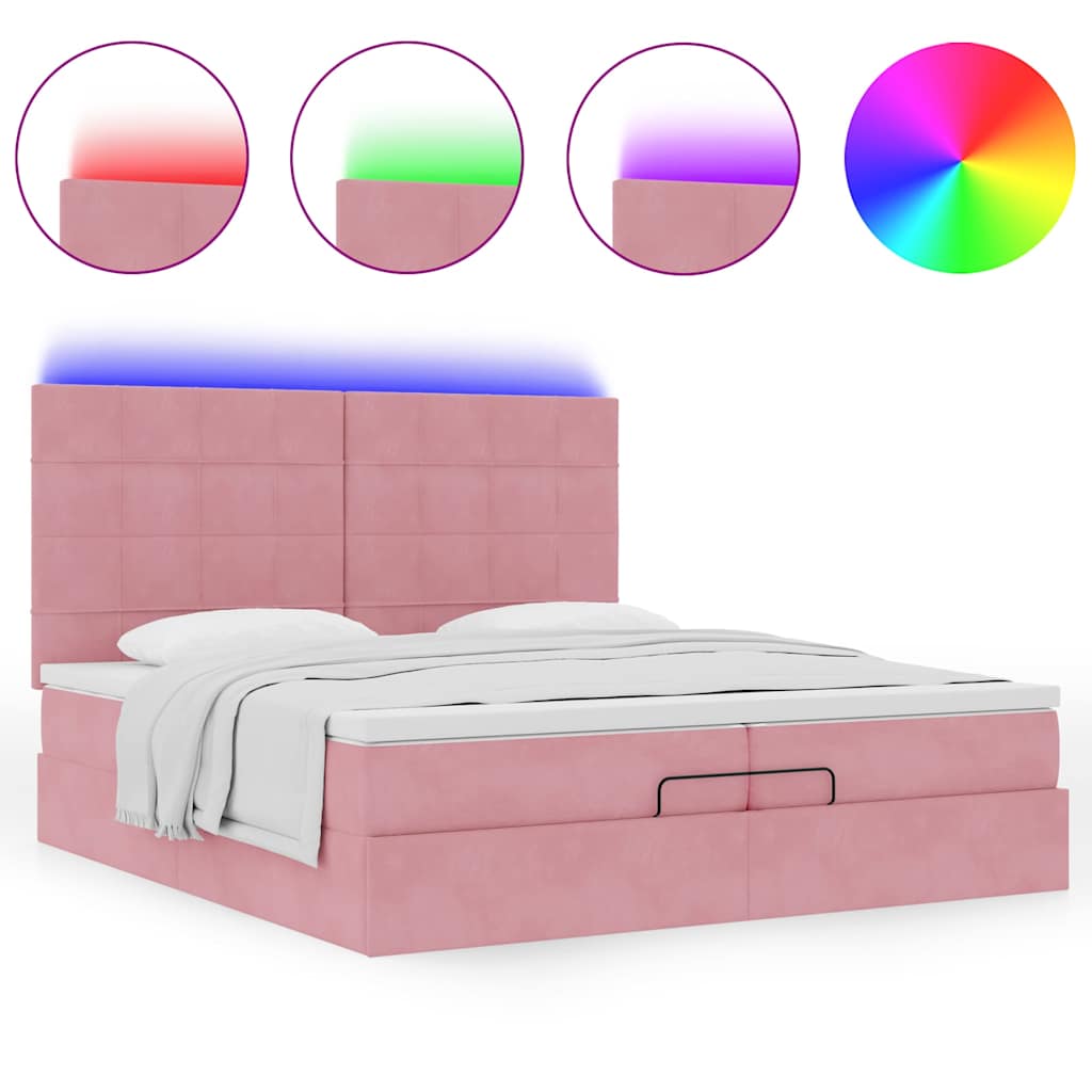 Ottoman bed met matrassen en LED's 200x200cm fluweel roze is nu te koop bij PeponiXL, paradijselijk wonen!