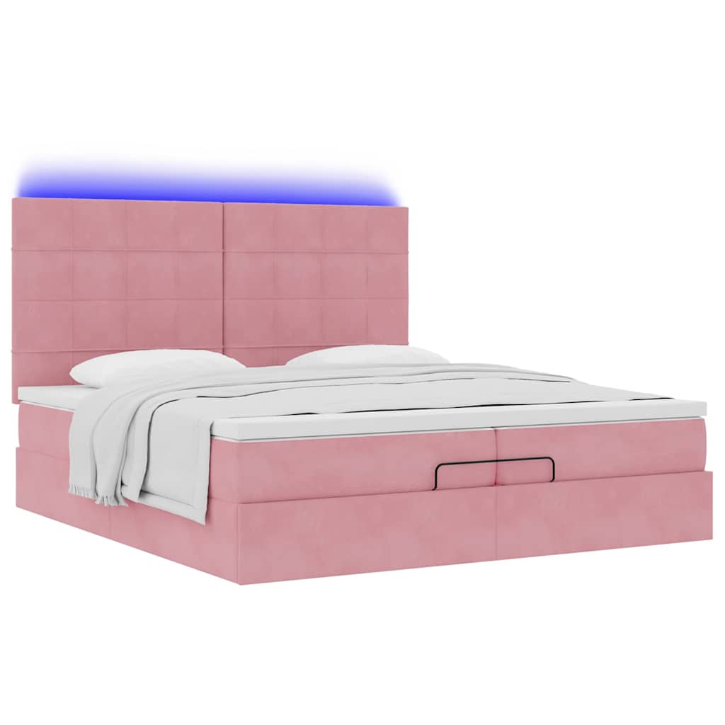 Ottoman bed met matrassen en LED's 200x200cm fluweel roze is nu te koop bij PeponiXL, paradijselijk wonen!