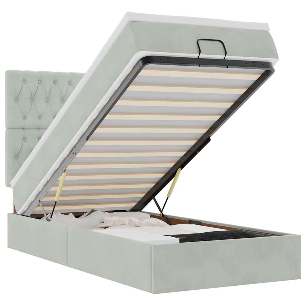 Ottoman bed met matrassen en LED's 80x200cm fluweel lichtgrijs is nu te koop bij PeponiXL, paradijselijk wonen!
