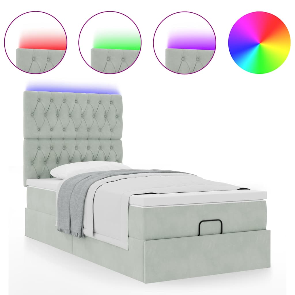 Ottoman bed met matrassen en LED's 80x200cm fluweel lichtgrijs is nu te koop bij PeponiXL, paradijselijk wonen!