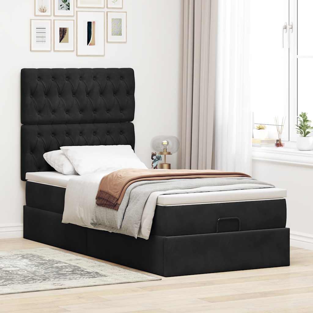 Ottoman bed met matrassen en LED's 80x200cm fluweel zwart is nu te koop bij PeponiXL, paradijselijk wonen!