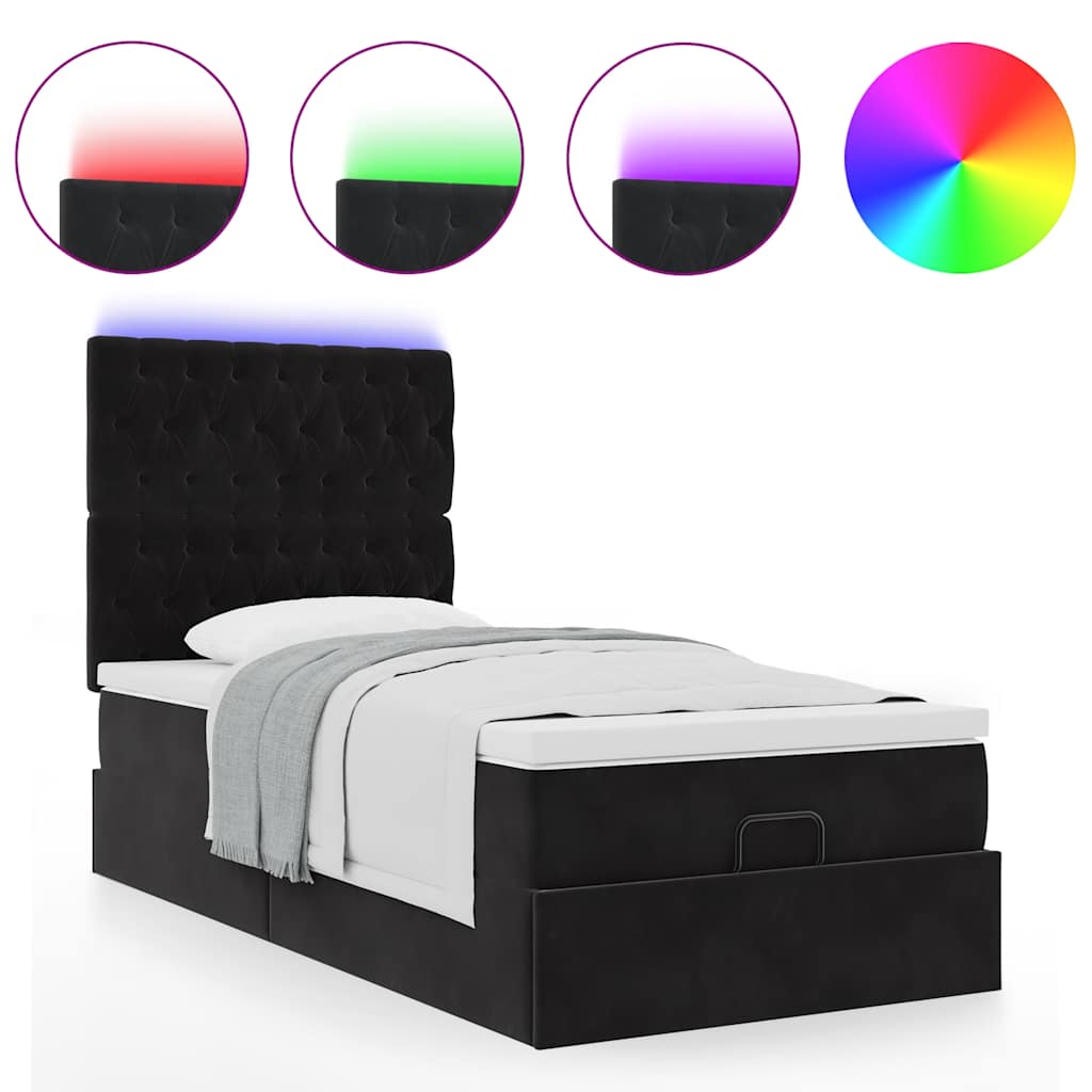 Ottoman bed met matrassen en LED's 80x200cm fluweel zwart is nu te koop bij PeponiXL, paradijselijk wonen!