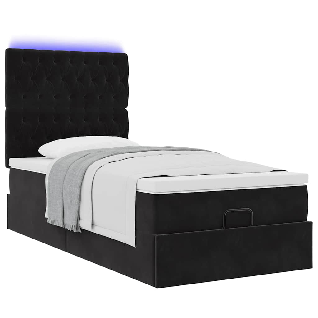 Ottoman bed met matrassen en LED's 80x200cm fluweel zwart is nu te koop bij PeponiXL, paradijselijk wonen!
