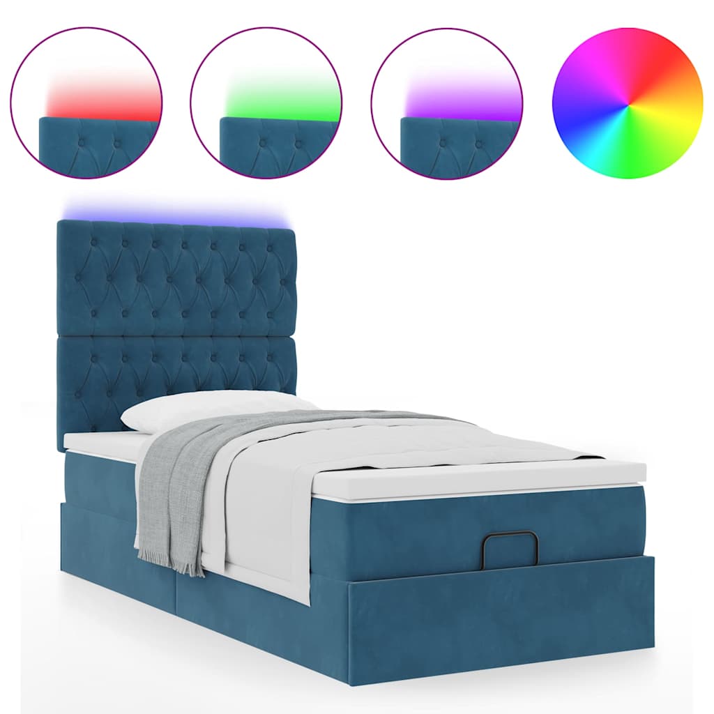 Ottoman bed met matrassen en LED's 80x200cm fluweel donkerblauw is nu te koop bij PeponiXL, paradijselijk wonen!