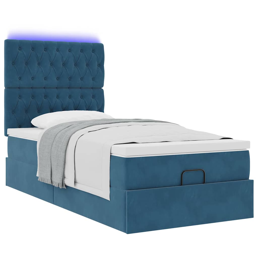 Ottoman bed met matrassen en LED's 80x200cm fluweel donkerblauw is nu te koop bij PeponiXL, paradijselijk wonen!
