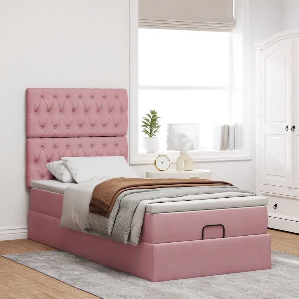 Ottoman bed met matrassen en LED's 80x200cm fluweel roze is nu te koop bij PeponiXL, paradijselijk wonen!