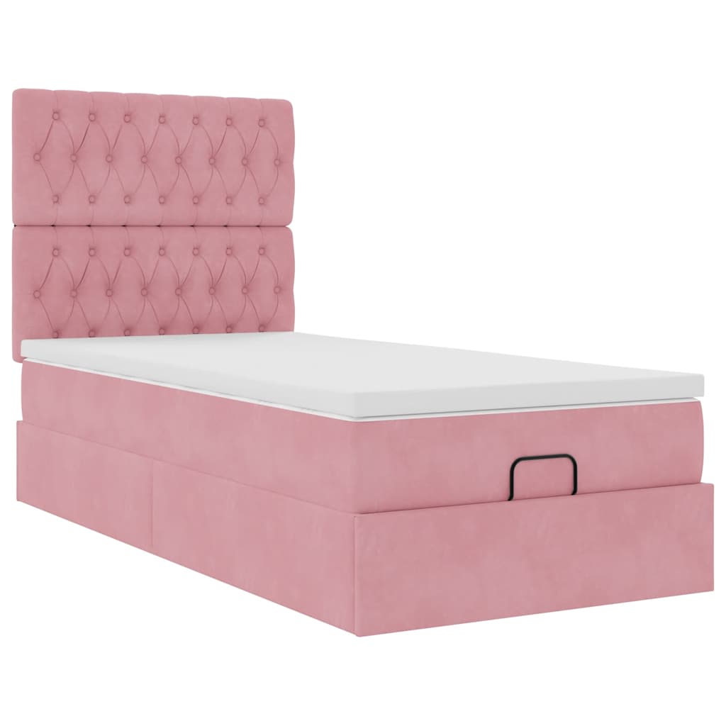 Ottoman bed met matrassen en LED's 80x200cm fluweel roze is nu te koop bij PeponiXL, paradijselijk wonen!
