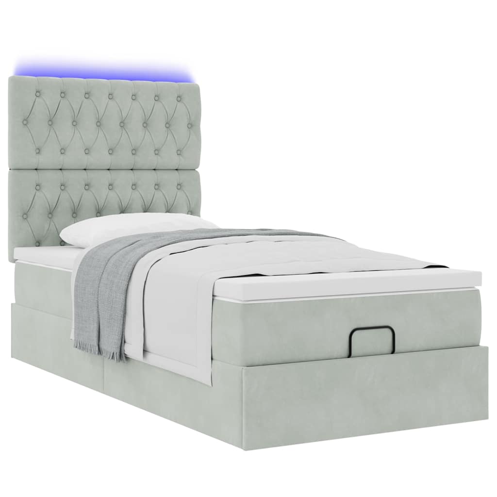 Ottoman bed met matrassen en LED's 90x190cm fluweel lichtgrijs is nu te koop bij PeponiXL, paradijselijk wonen!