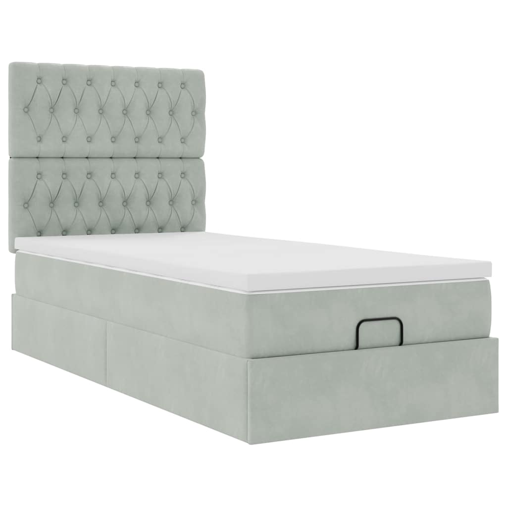 Ottoman bed met matrassen en LED's 90x190cm fluweel lichtgrijs is nu te koop bij PeponiXL, paradijselijk wonen!