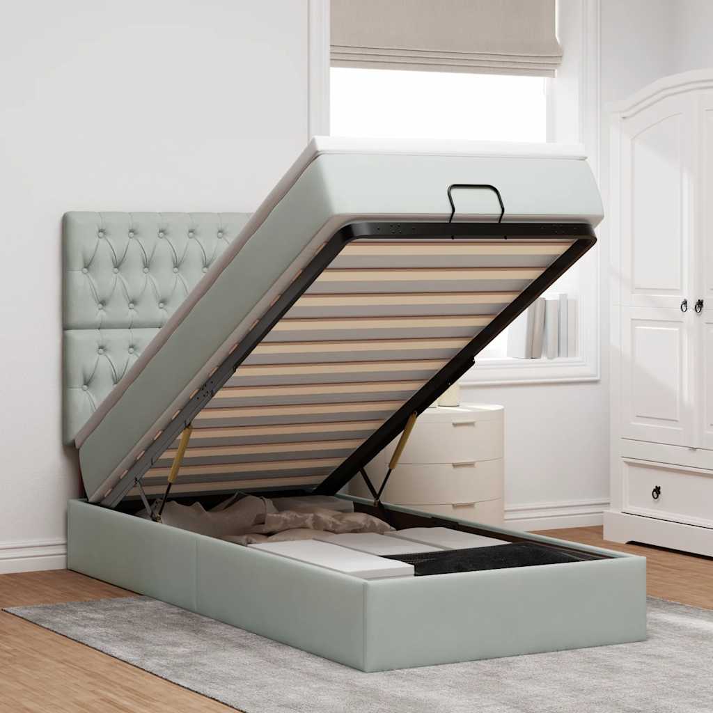 Ottoman bed met matrassen en LED's 90x190cm fluweel lichtgrijs is nu te koop bij PeponiXL, paradijselijk wonen!