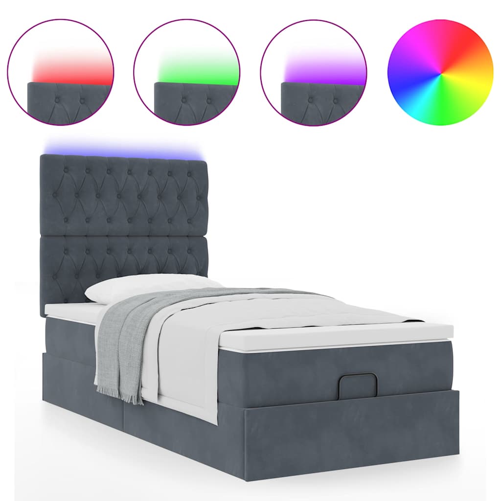Ottoman bed met matrassen en LED's 90x190cm fluweel donkergrijs is nu te koop bij PeponiXL, paradijselijk wonen!