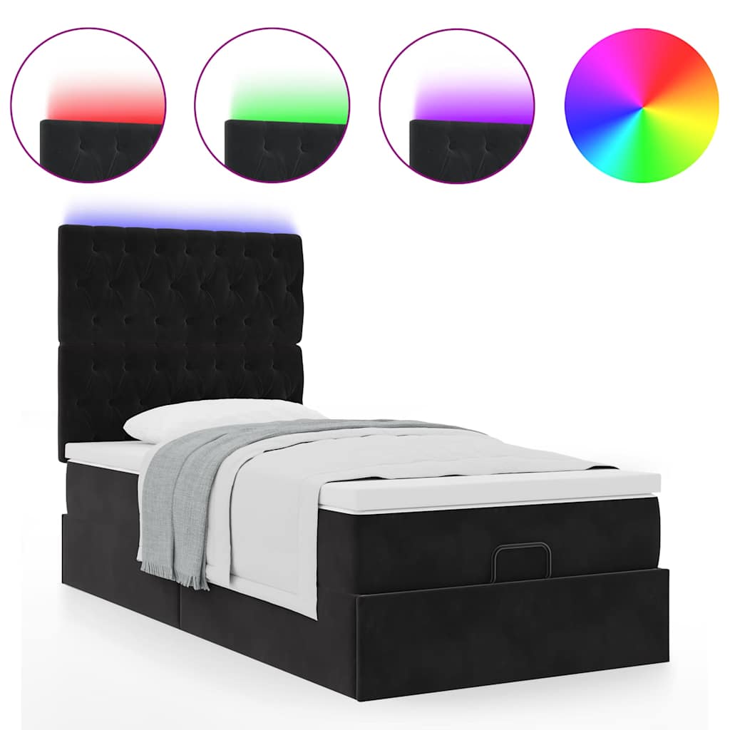 Ottoman bed met matrassen en LED's 90x190cm fluweel zwart is nu te koop bij PeponiXL, paradijselijk wonen!