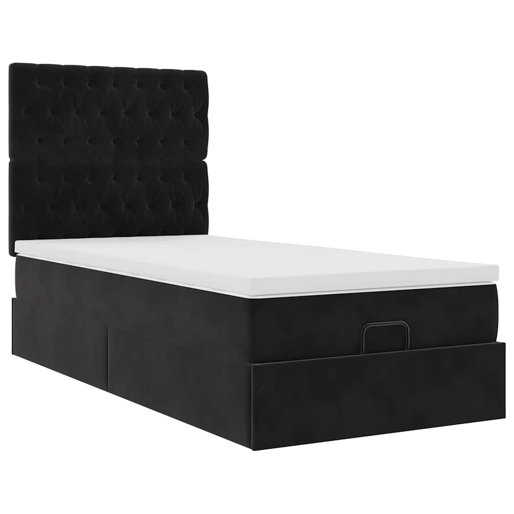 Ottoman bed met matrassen en LED's 90x190cm fluweel zwart is nu te koop bij PeponiXL, paradijselijk wonen!