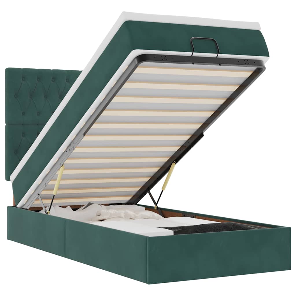 Ottoman bed met matrassen en LED's 90x190cm fluweel donkergroen is nu te koop bij PeponiXL, paradijselijk wonen!