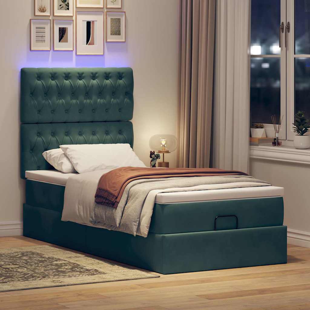 Ottoman bed met matrassen en LED's 90x190cm fluweel donkergroen is nu te koop bij PeponiXL, paradijselijk wonen!