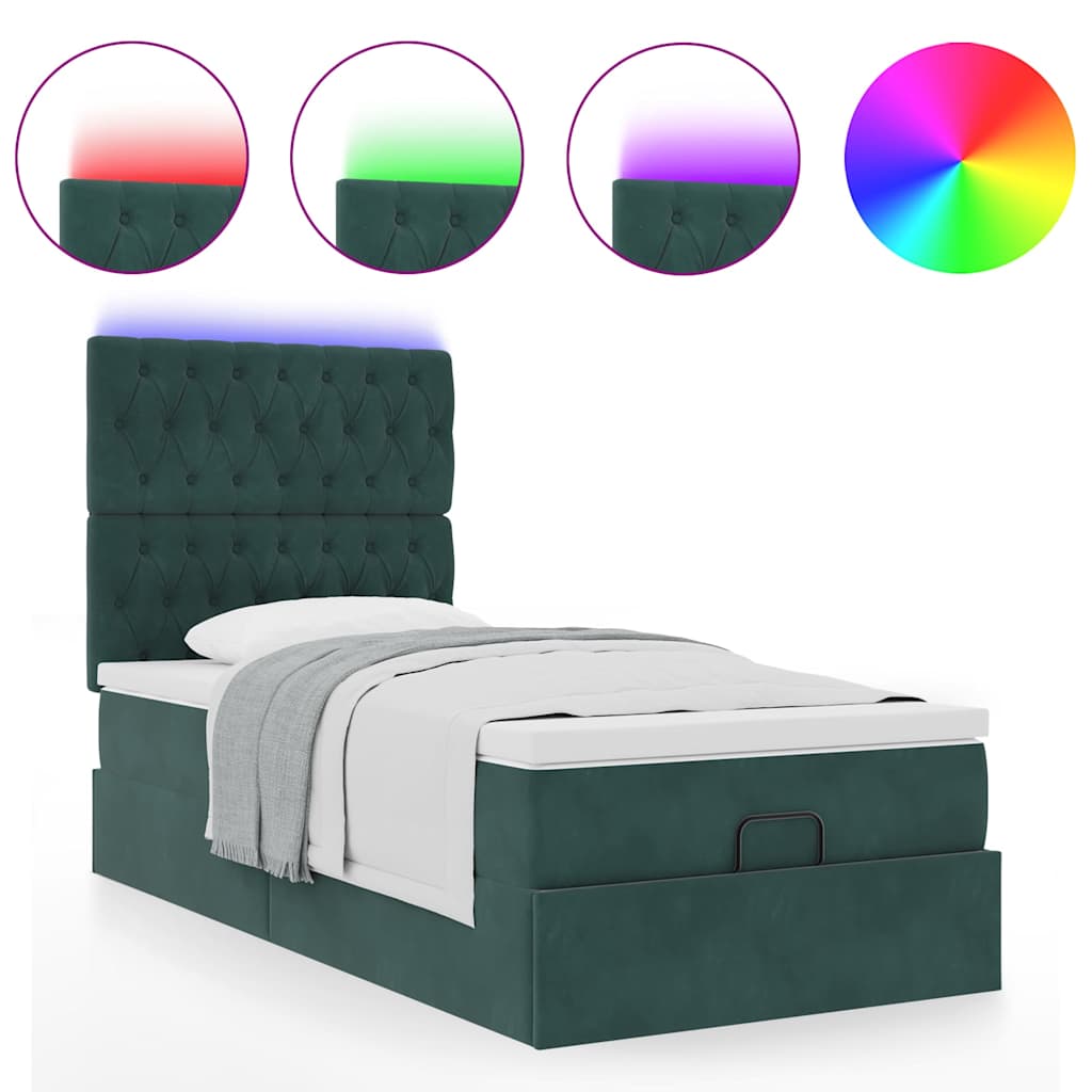 Ottoman bed met matrassen en LED's 90x190cm fluweel donkergroen is nu te koop bij PeponiXL, paradijselijk wonen!