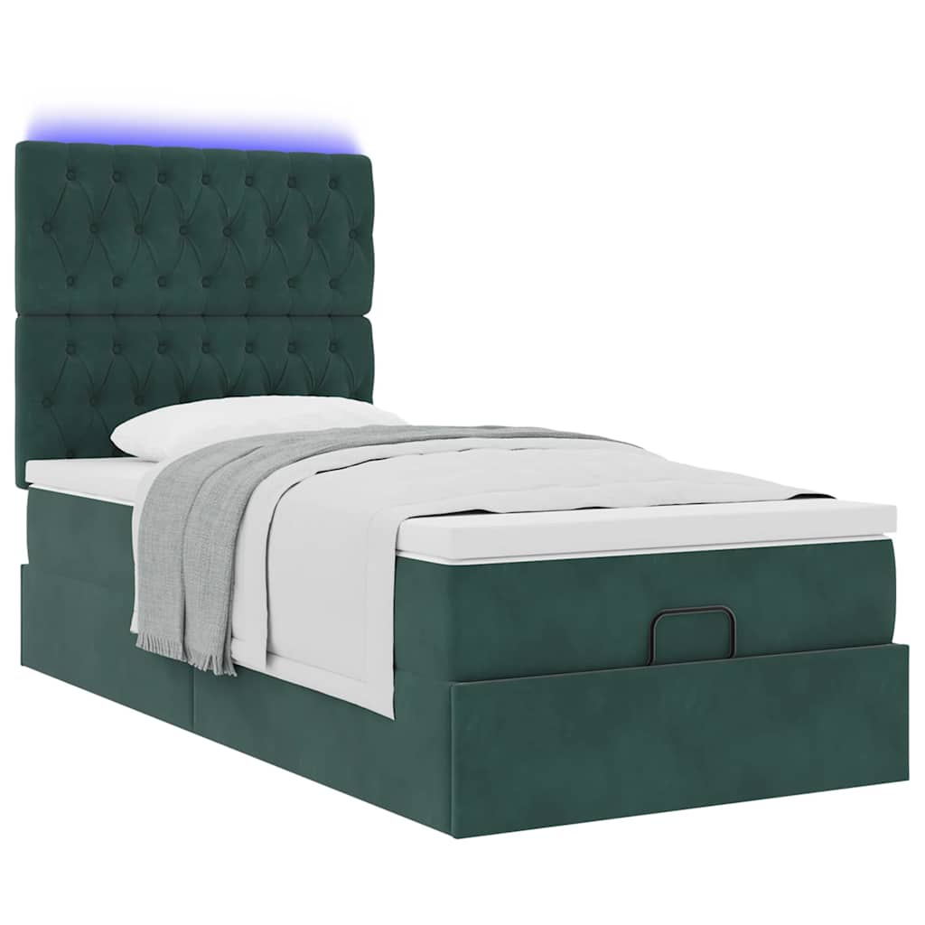 Ottoman bed met matrassen en LED's 90x190cm fluweel donkergroen is nu te koop bij PeponiXL, paradijselijk wonen!