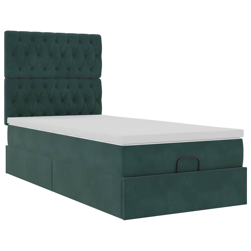 Ottoman bed met matrassen en LED's 90x190cm fluweel donkergroen is nu te koop bij PeponiXL, paradijselijk wonen!