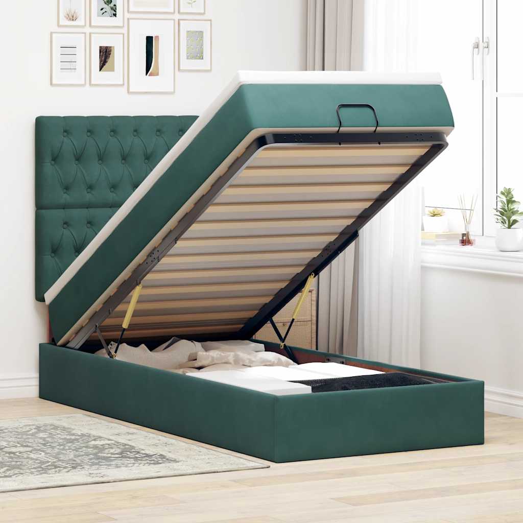 Ottoman bed met matrassen en LED's 90x190cm fluweel donkergroen is nu te koop bij PeponiXL, paradijselijk wonen!