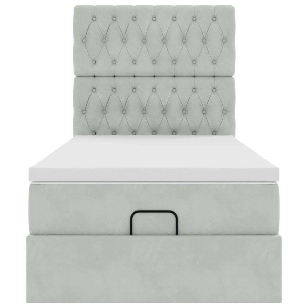 Ottoman bed met matrassen en LED's 90x200cm fluweel lichtgrijs is nu te koop bij PeponiXL, paradijselijk wonen!