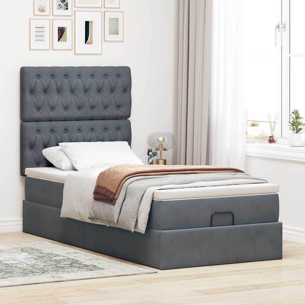 Ottoman bed met matrassen en LED's 90x200cm fluweel donkergrijs is nu te koop bij PeponiXL, paradijselijk wonen!