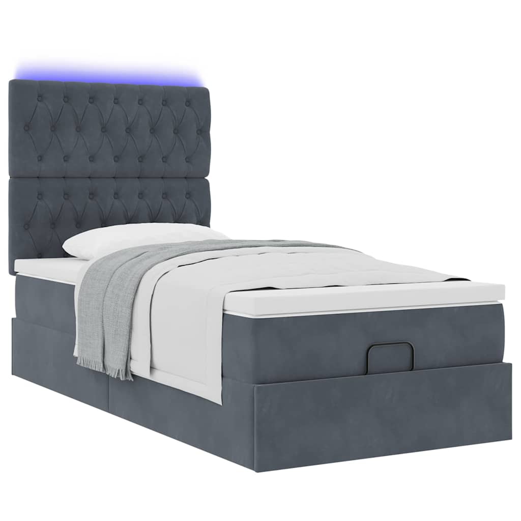 Ottoman bed met matrassen en LED's 90x200cm fluweel donkergrijs is nu te koop bij PeponiXL, paradijselijk wonen!