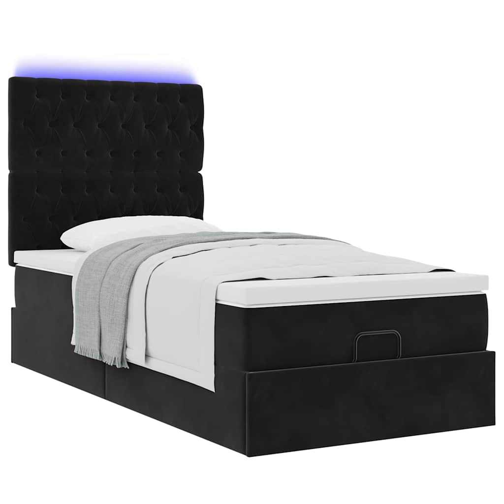 Ottoman bed met matrassen en LED's 90x200cm fluweel zwart is nu te koop bij PeponiXL, paradijselijk wonen!