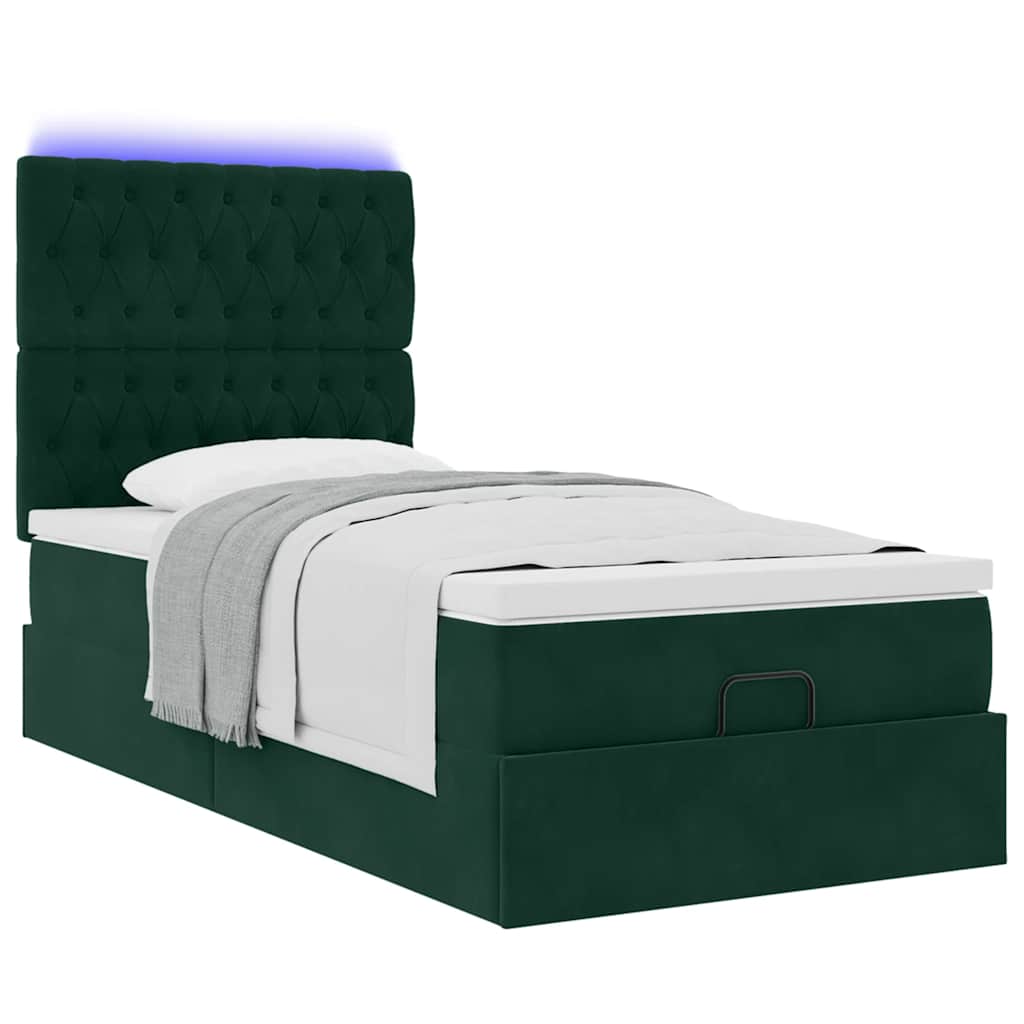 Ottoman bed met matrassen en LED's 90x200cm fluweel donkergroen is nu te koop bij PeponiXL, paradijselijk wonen!
