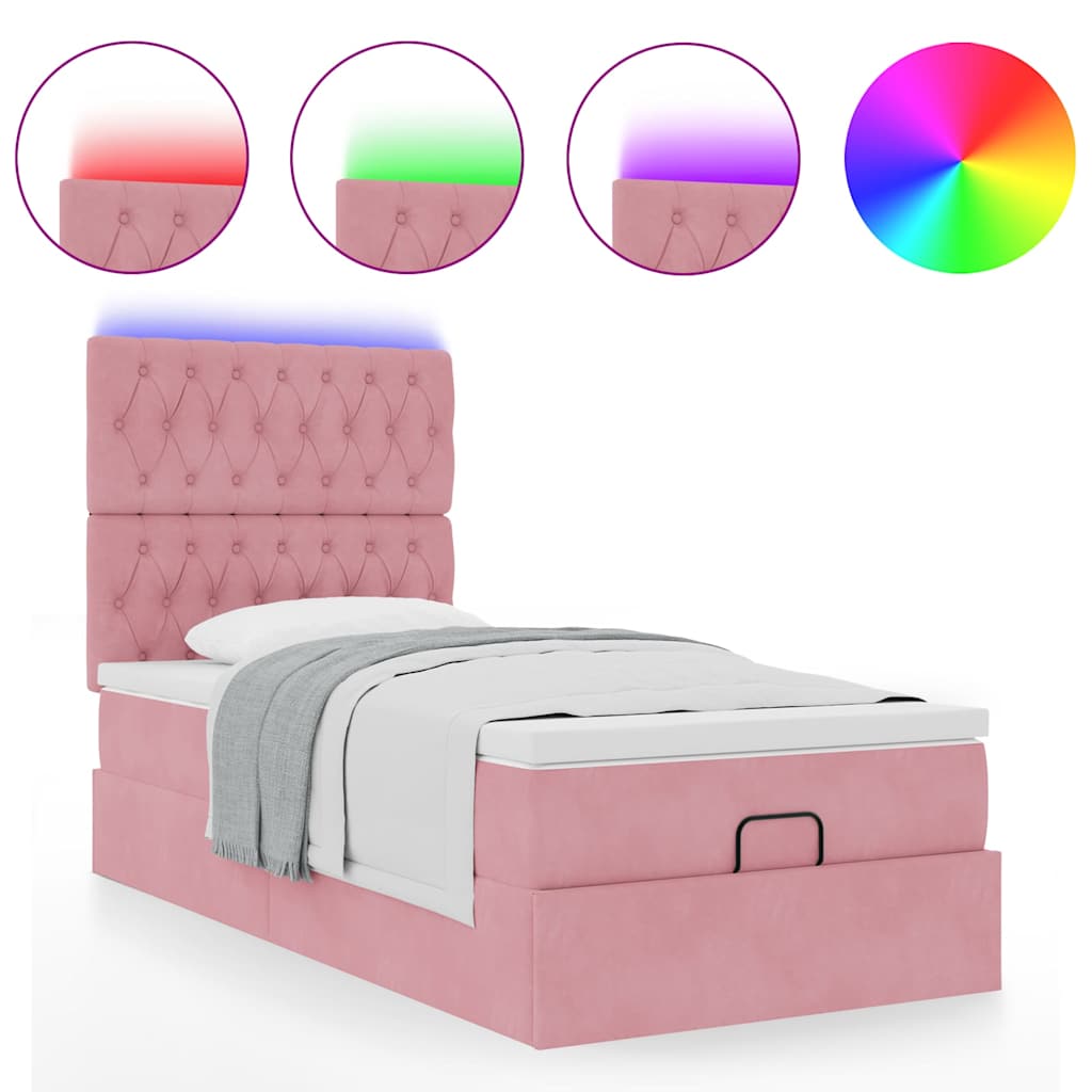 Ottoman bed met matrassen en LED's 90x200cm fluweel roze is nu te koop bij PeponiXL, paradijselijk wonen!
