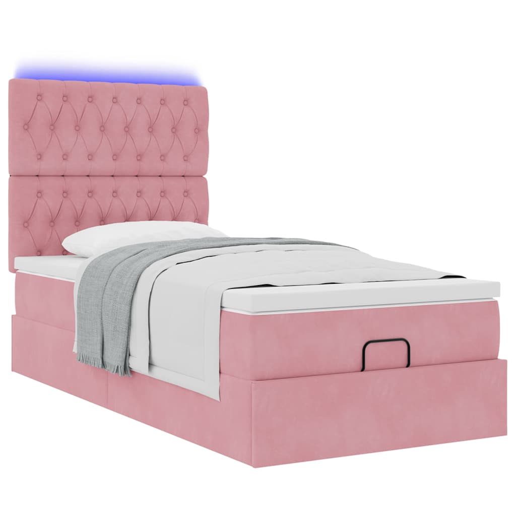 Ottoman bed met matrassen en LED's 90x200cm fluweel roze is nu te koop bij PeponiXL, paradijselijk wonen!