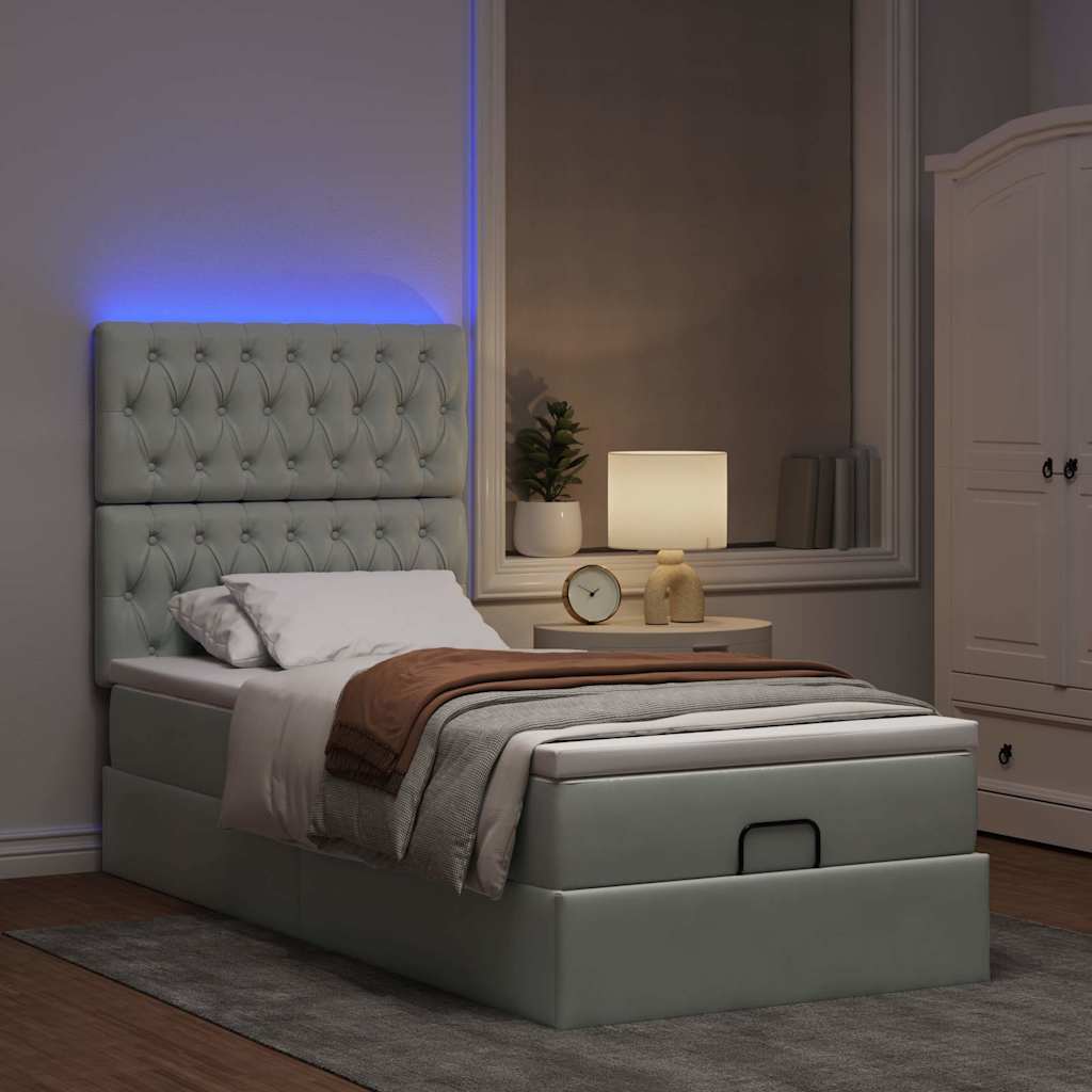 Ottoman bed met matrassen en LED's 100x200cm fluweel lichtgrijs is nu te koop bij PeponiXL, paradijselijk wonen!