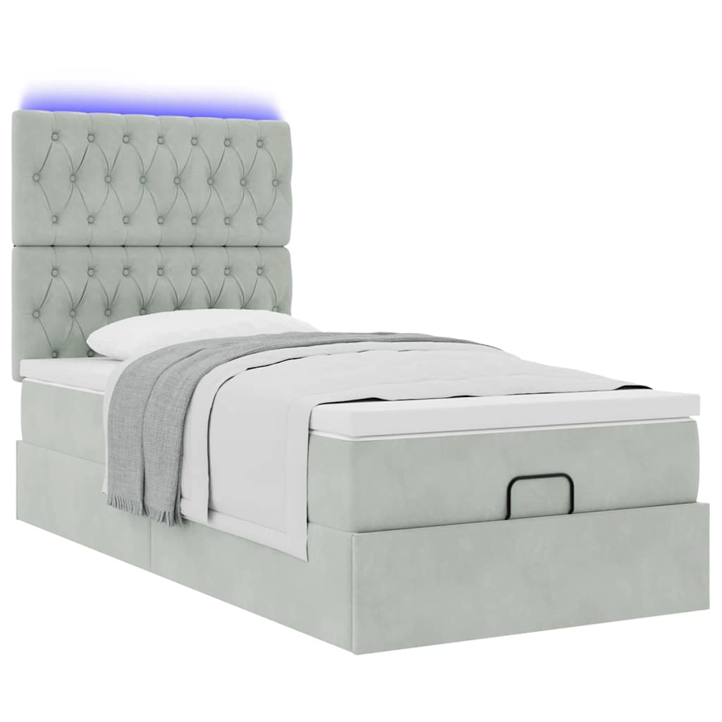 Ottoman bed met matrassen en LED's 100x200cm fluweel lichtgrijs is nu te koop bij PeponiXL, paradijselijk wonen!
