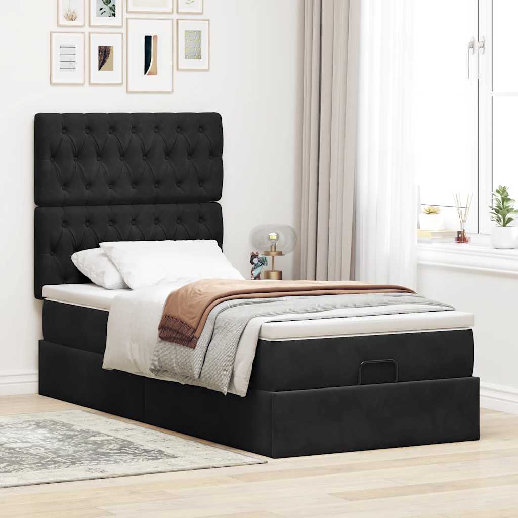 Ottoman bed met matrassen en LED's 100x200cm fluweel zwart is nu te koop bij PeponiXL, paradijselijk wonen!