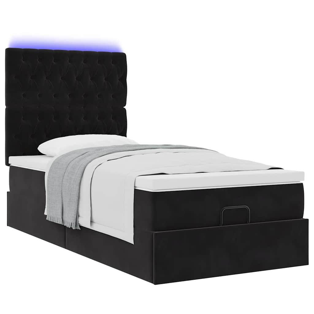 Ottoman bed met matrassen en LED's 100x200cm fluweel zwart is nu te koop bij PeponiXL, paradijselijk wonen!