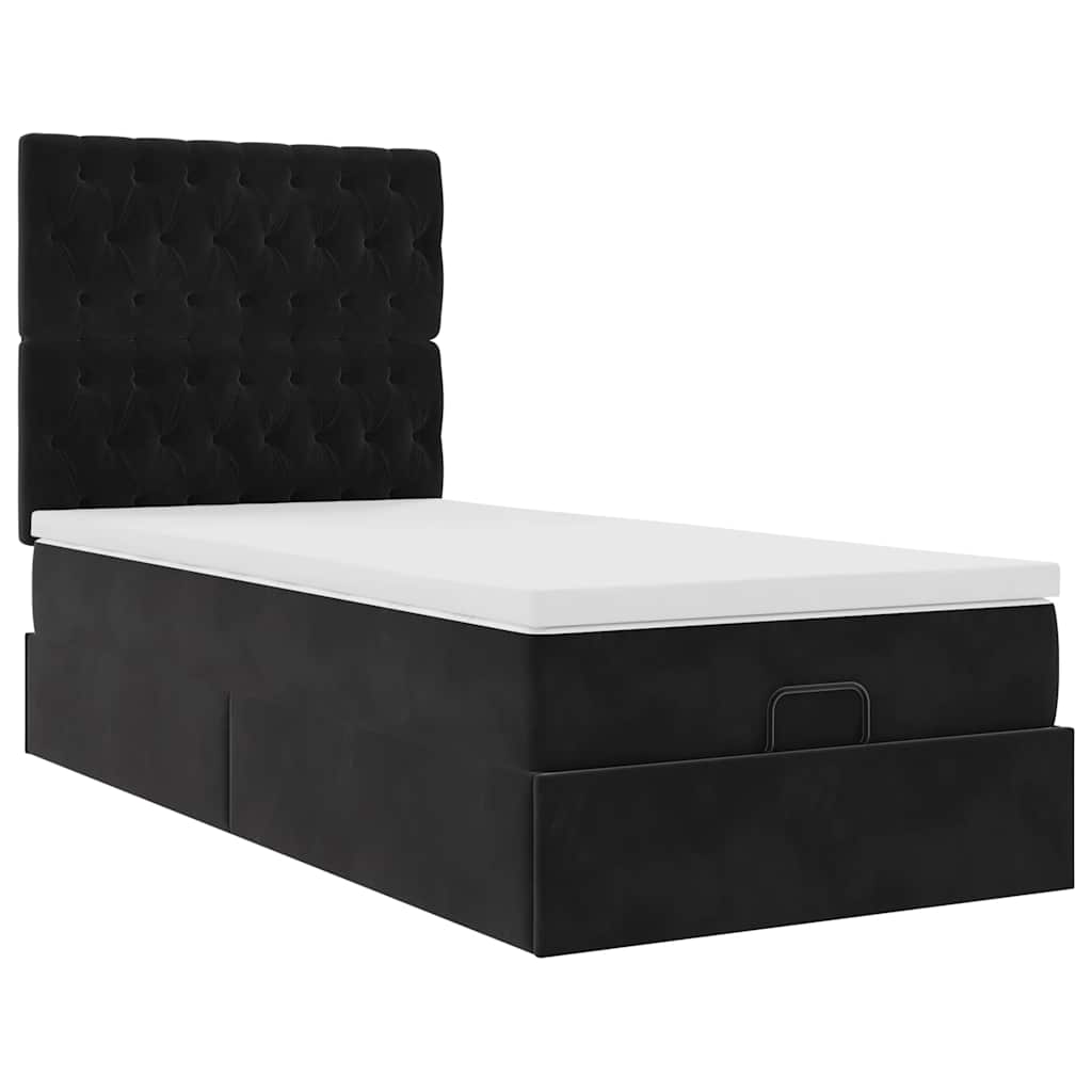 Ottoman bed met matrassen en LED's 100x200cm fluweel zwart is nu te koop bij PeponiXL, paradijselijk wonen!