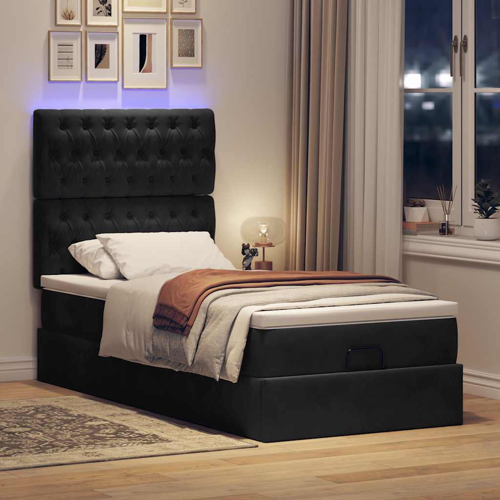 Ottoman bed met matrassen en LED's 100x200cm fluweel zwart is nu te koop bij PeponiXL, paradijselijk wonen!