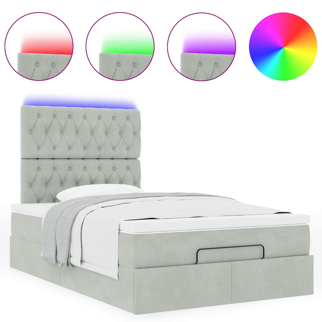 Ottoman bed met matrassen en LED's 120x190cm fluweel lichtgrijs is nu te koop bij PeponiXL, paradijselijk wonen!