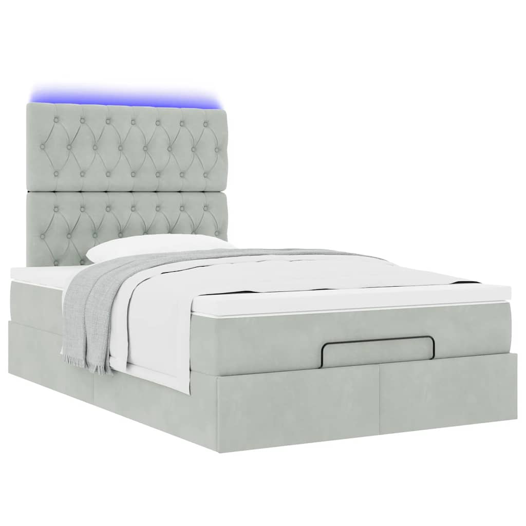 Ottoman bed met matrassen en LED's 120x190cm fluweel lichtgrijs is nu te koop bij PeponiXL, paradijselijk wonen!