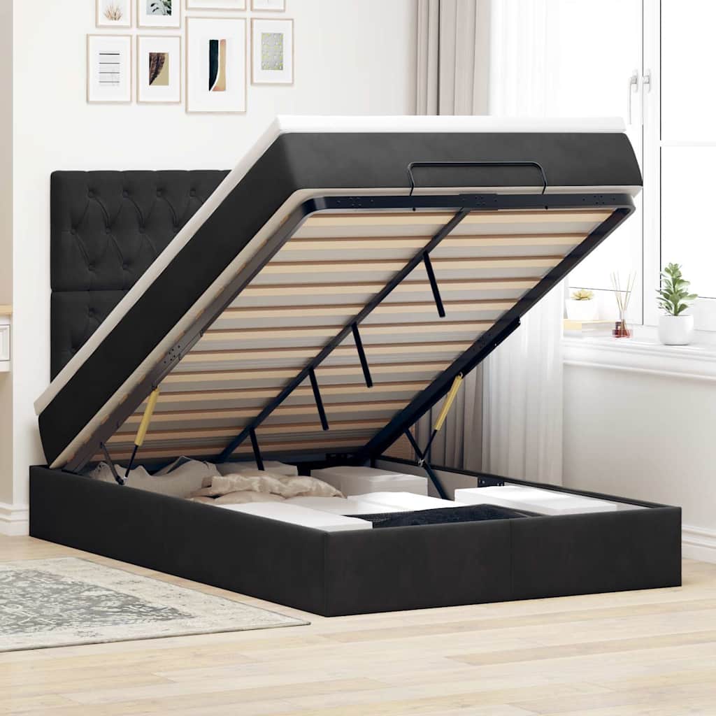 Ottoman bed met matrassen en LED's 120x190cm fluweel zwart is nu te koop bij PeponiXL, paradijselijk wonen!