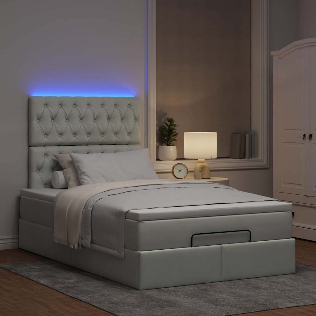 Ottoman bed met matrassen en LED's 120x200cm fluweel lichtgrijs is nu te koop bij PeponiXL, paradijselijk wonen!