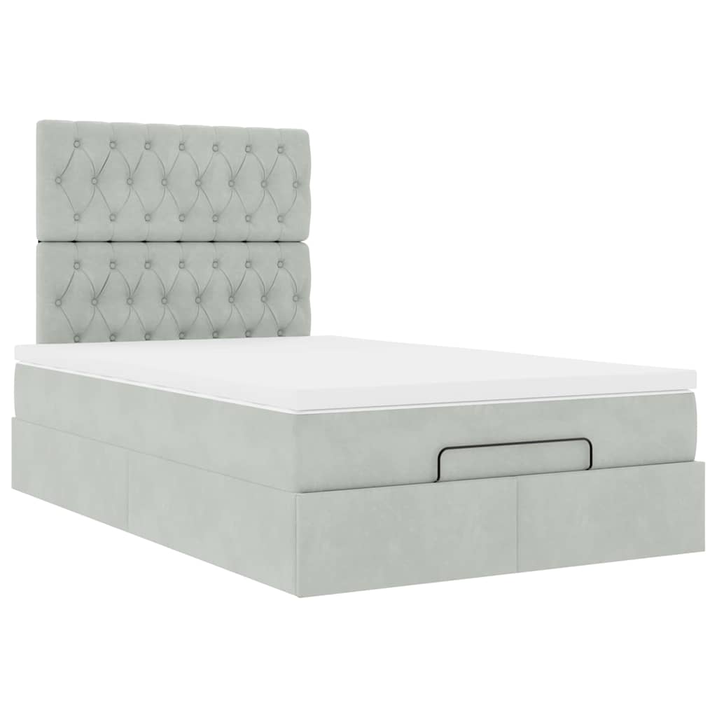 Ottoman bed met matrassen en LED's 120x200cm fluweel lichtgrijs is nu te koop bij PeponiXL, paradijselijk wonen!