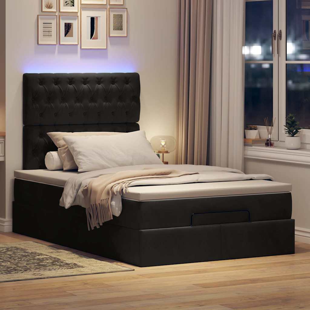 Ottoman bed met matrassen en LED's 120x200cm fluweel zwart is nu te koop bij PeponiXL, paradijselijk wonen!
