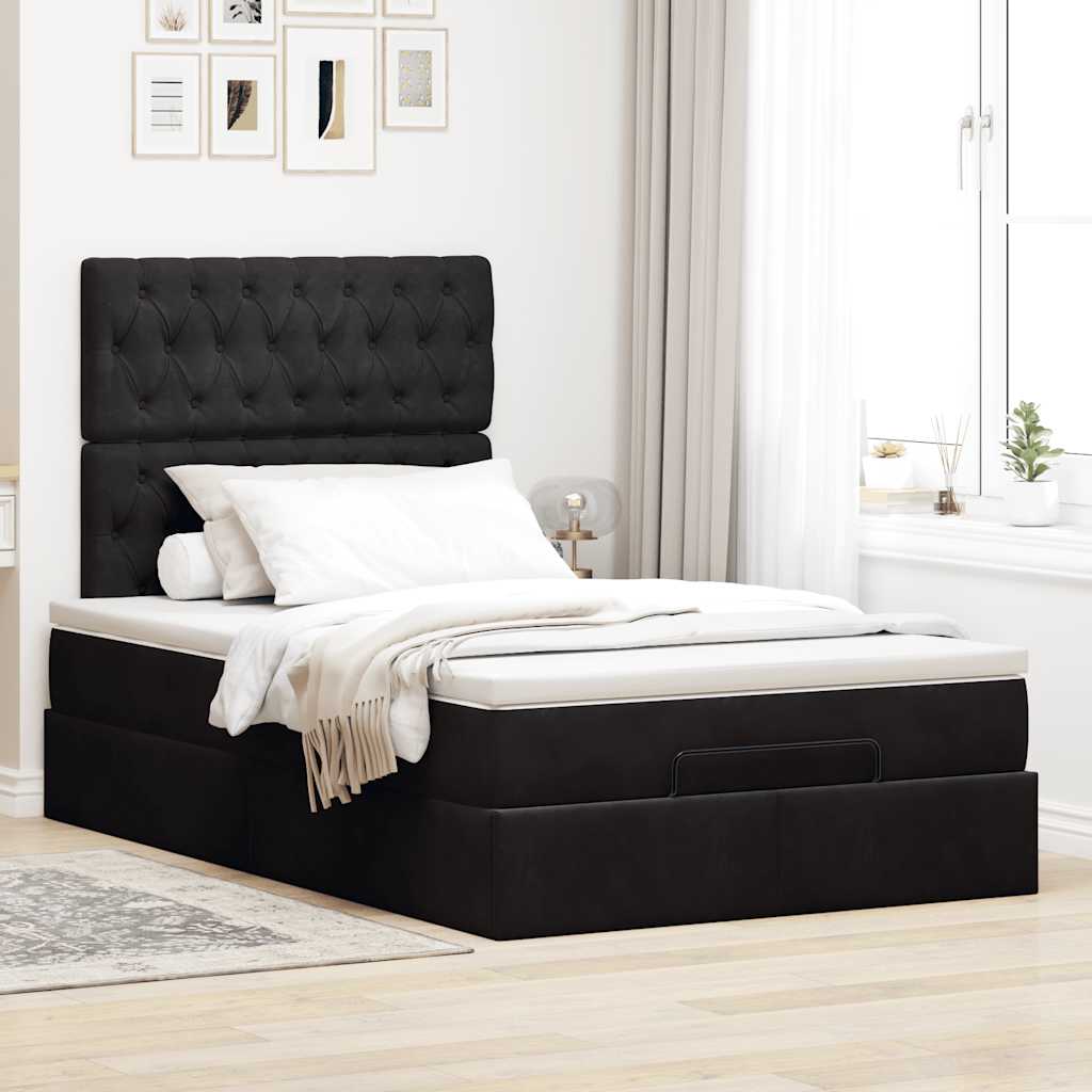 Ottoman bed met matrassen en LED's 120x200cm fluweel zwart is nu te koop bij PeponiXL, paradijselijk wonen!