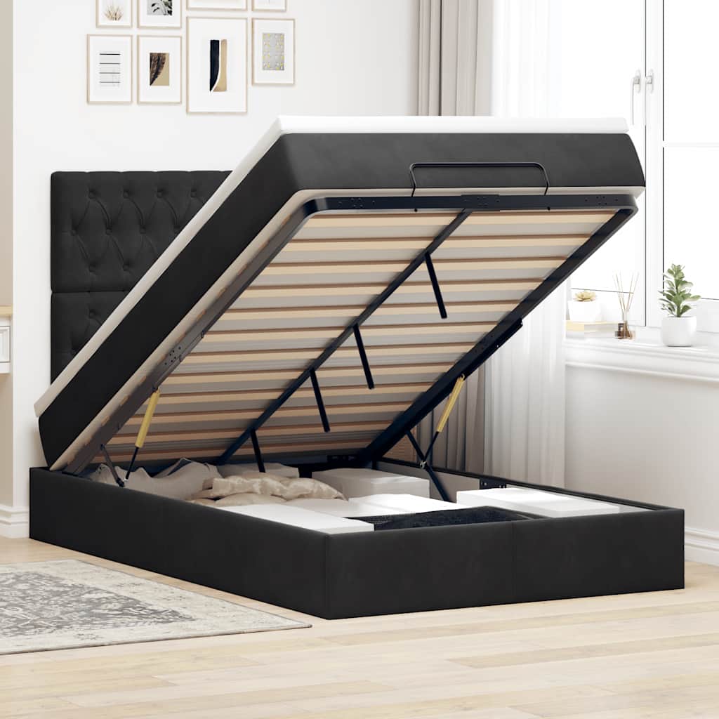 Ottoman bed met matrassen en LED's 120x200cm fluweel zwart is nu te koop bij PeponiXL, paradijselijk wonen!