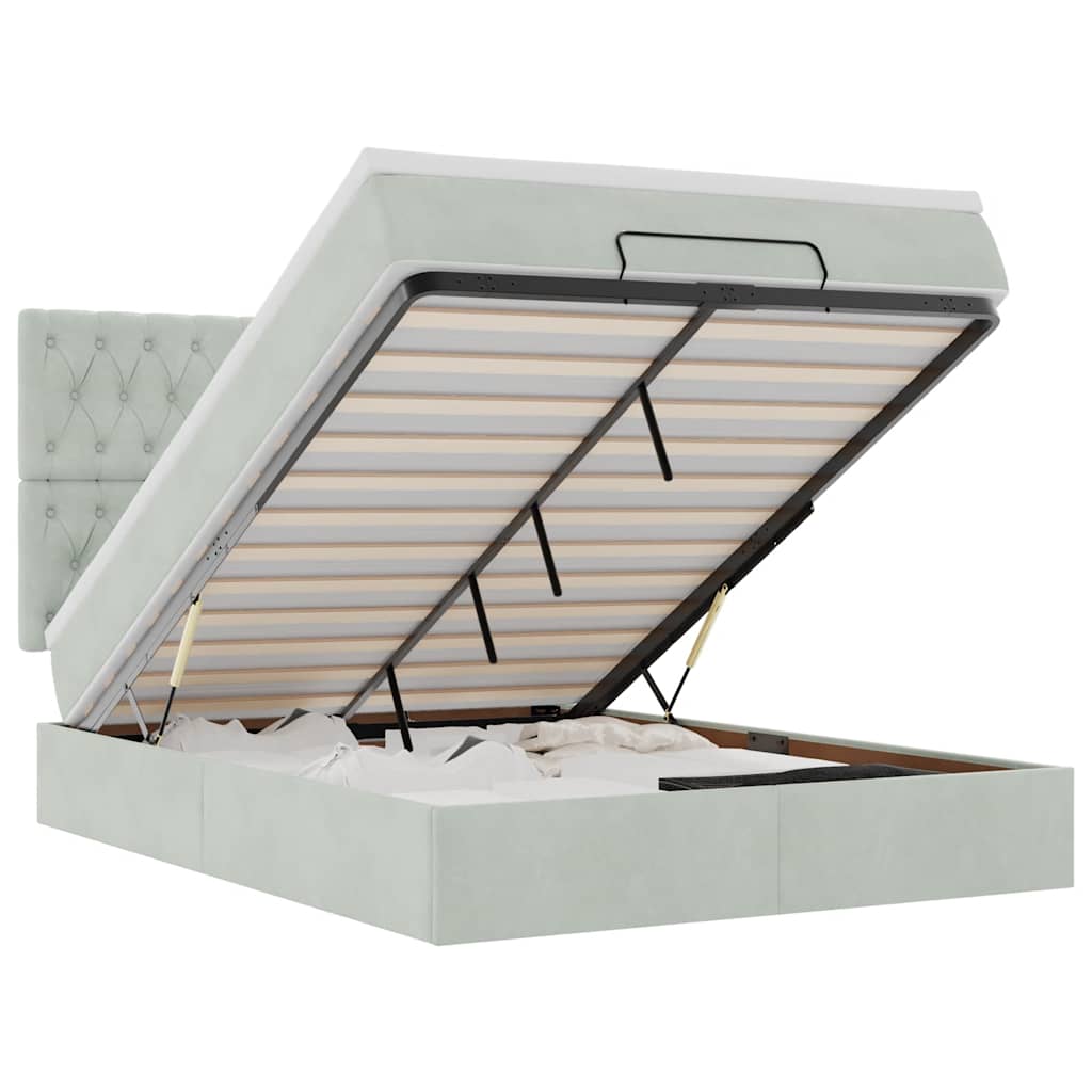 Ottoman bed met matrassen en LED's 140x190cm fluweel lichtgrijs is nu te koop bij PeponiXL, paradijselijk wonen!
