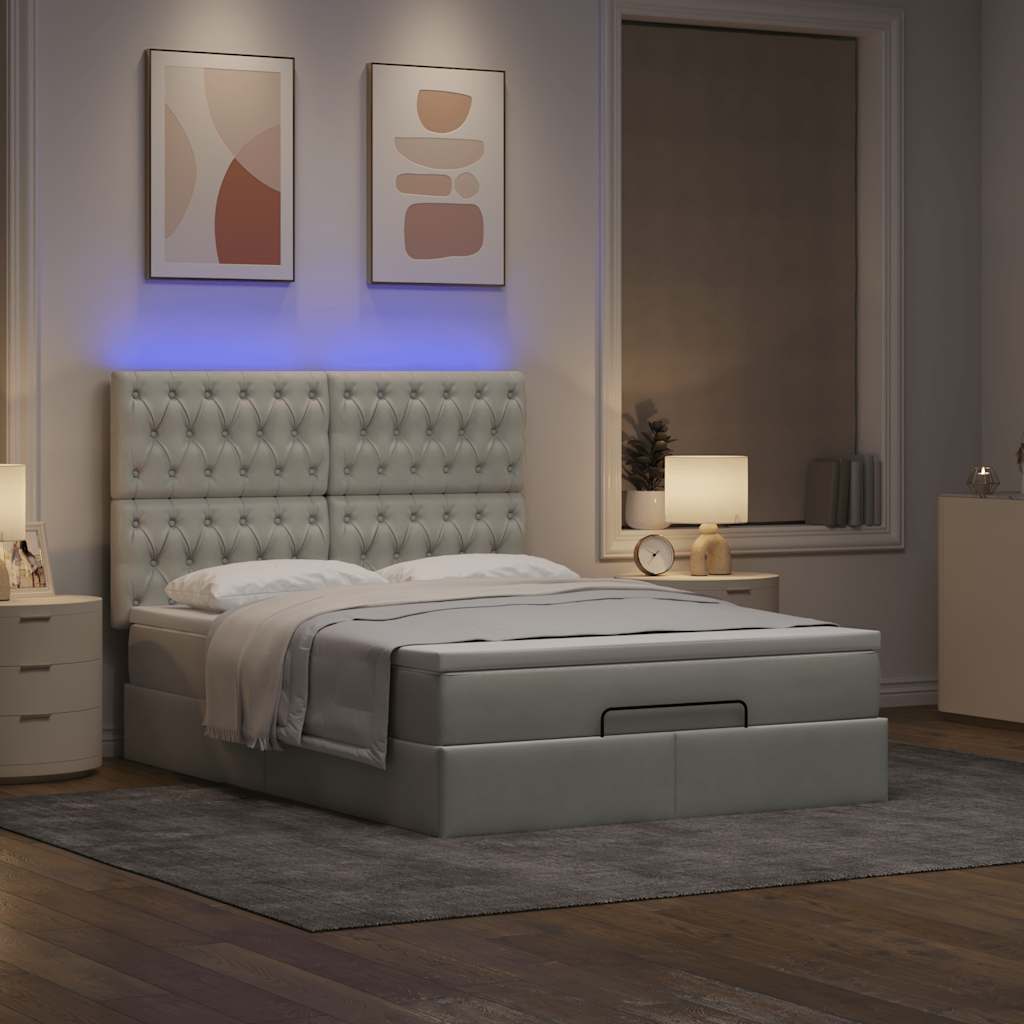 Ottoman bed met matrassen en LED's 140x190cm fluweel lichtgrijs is nu te koop bij PeponiXL, paradijselijk wonen!
