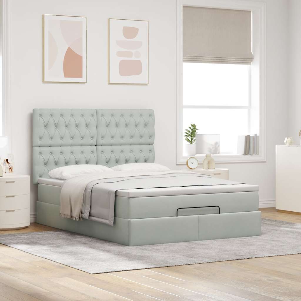 Ottoman bed met matrassen en LED's 140x190cm fluweel lichtgrijs is nu te koop bij PeponiXL, paradijselijk wonen!
