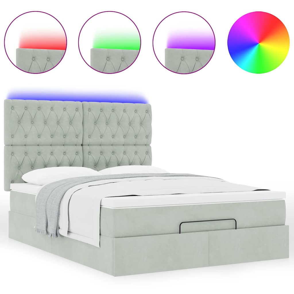 Ottoman bed met matrassen en LED's 140x190cm fluweel lichtgrijs is nu te koop bij PeponiXL, paradijselijk wonen!
